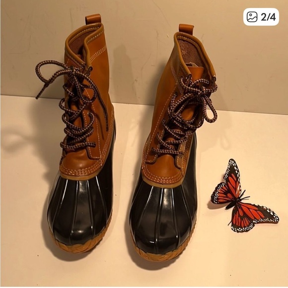 Lands' End Tan and Black Duck Boots - Picture 2 of 4